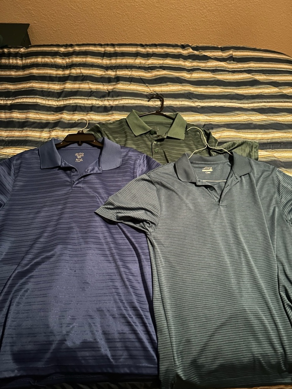 Men’s Striped Performance Polo - Blue & Green